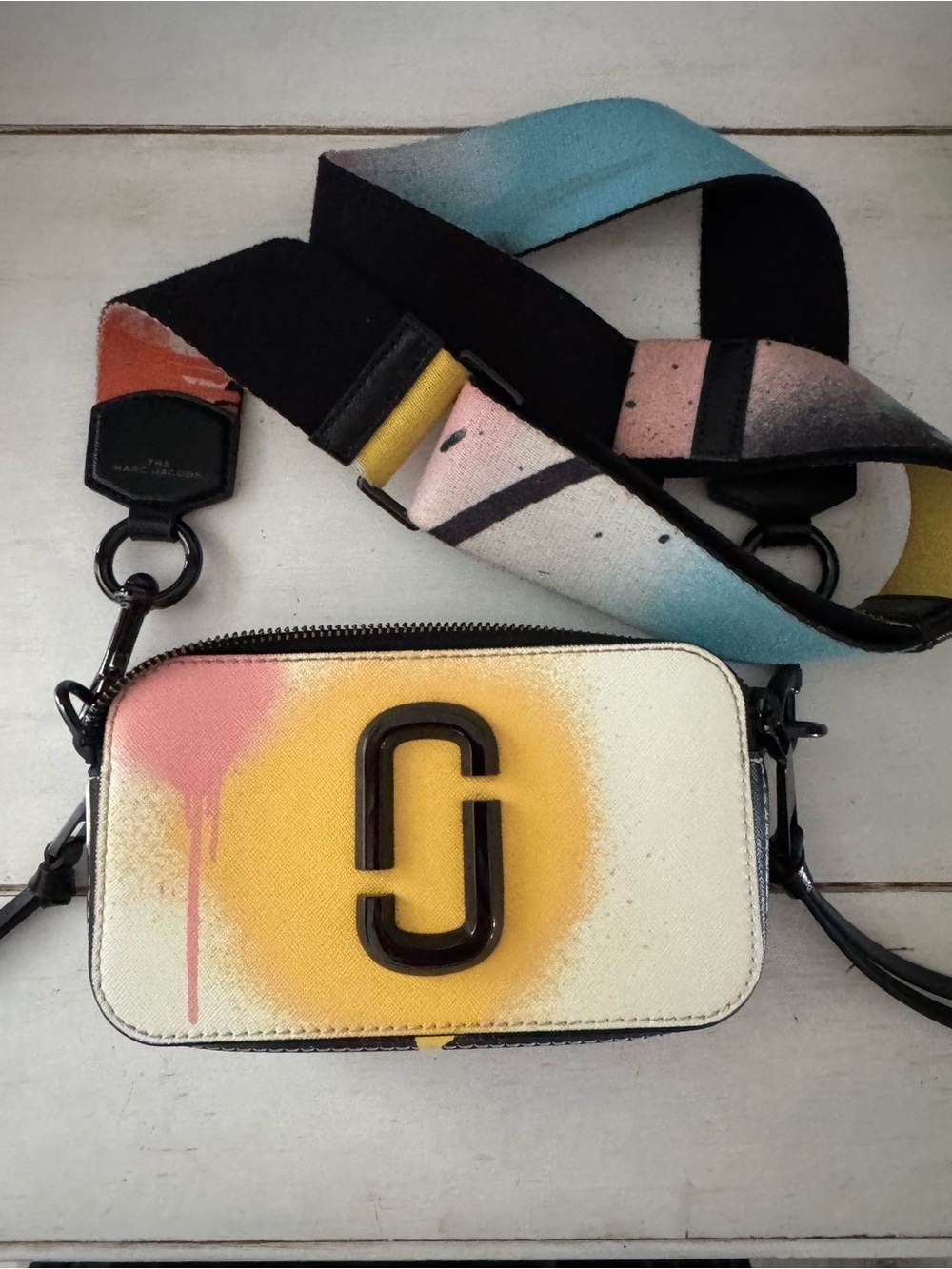 Marc Jacobs Snapshot Painted Saffiano Leather Camera Bag In White Multi